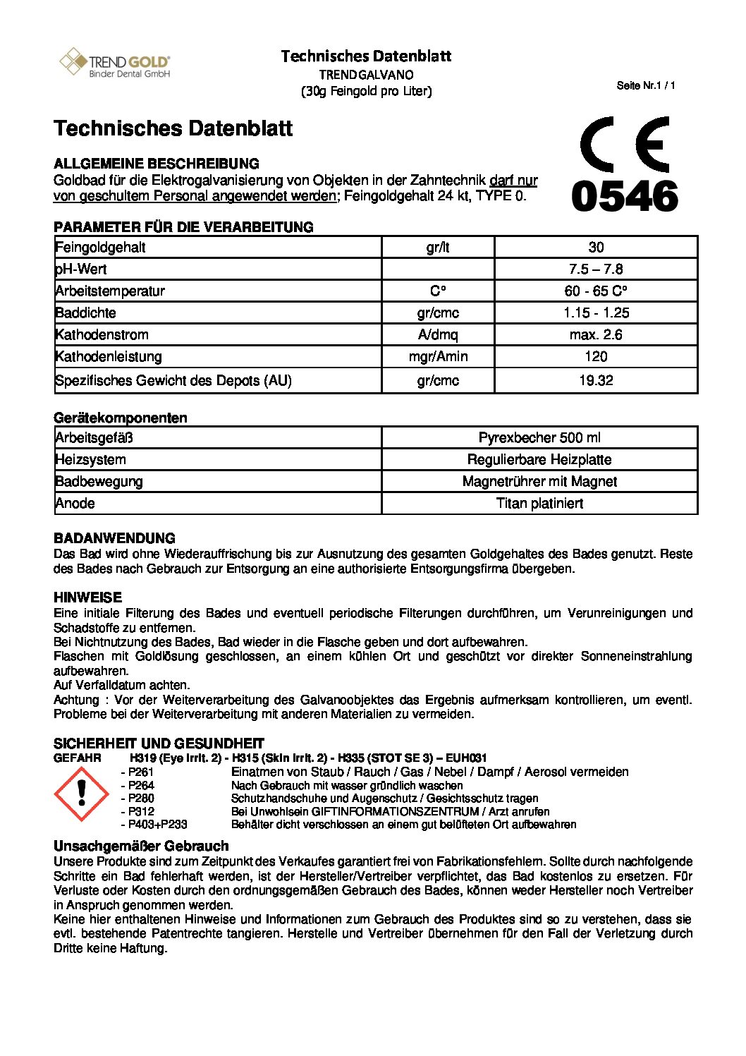 Technisches Datenblatt Gr Liter Trendgold